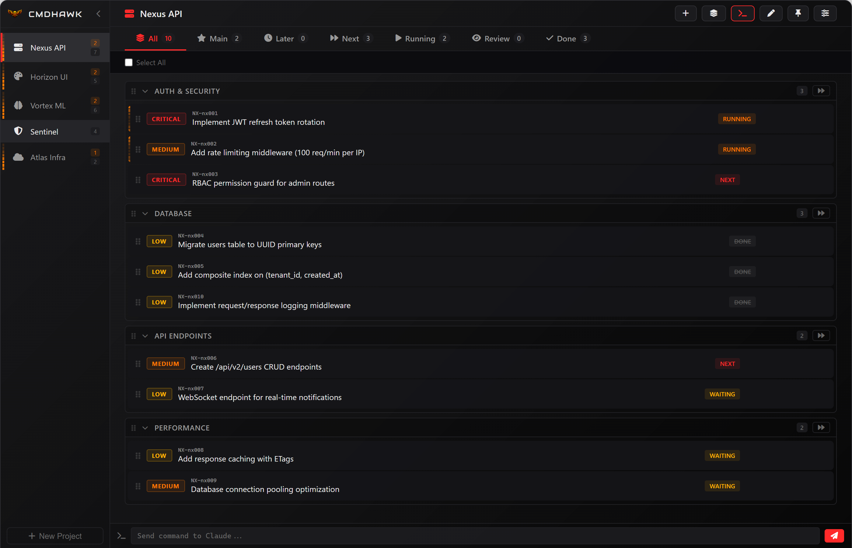 CmdHawk task board overview